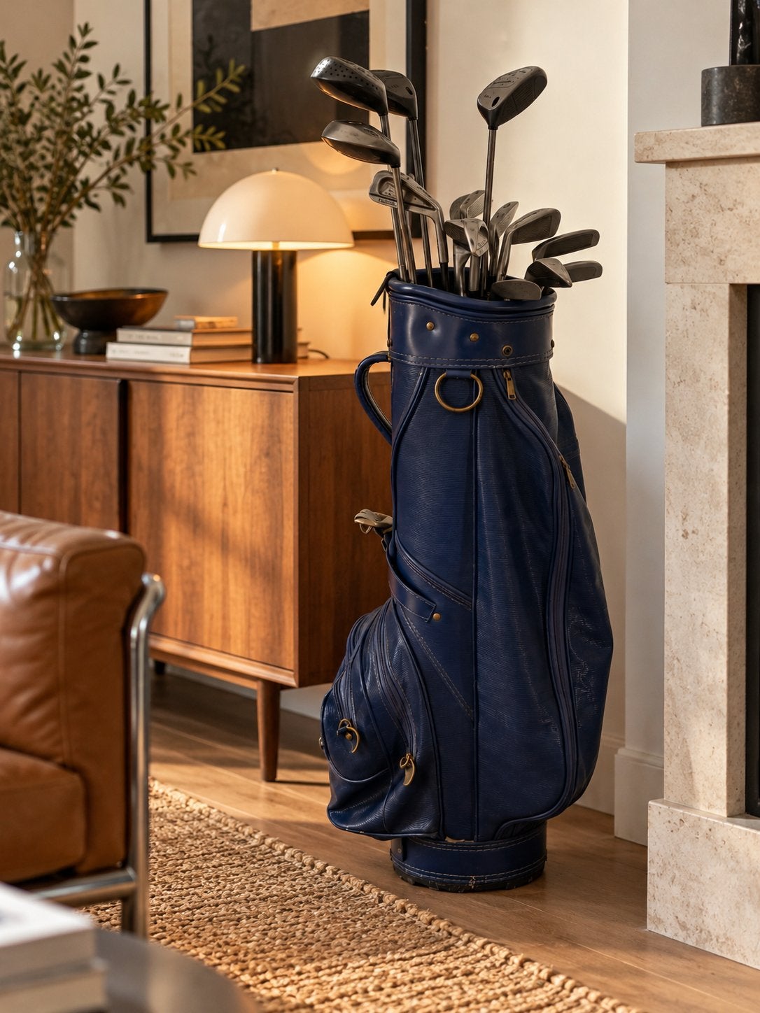 Vintage golftas Bridgestone met golfclubs – donkerblauw, Ophalen, Zo goed als nieuw, Tas
