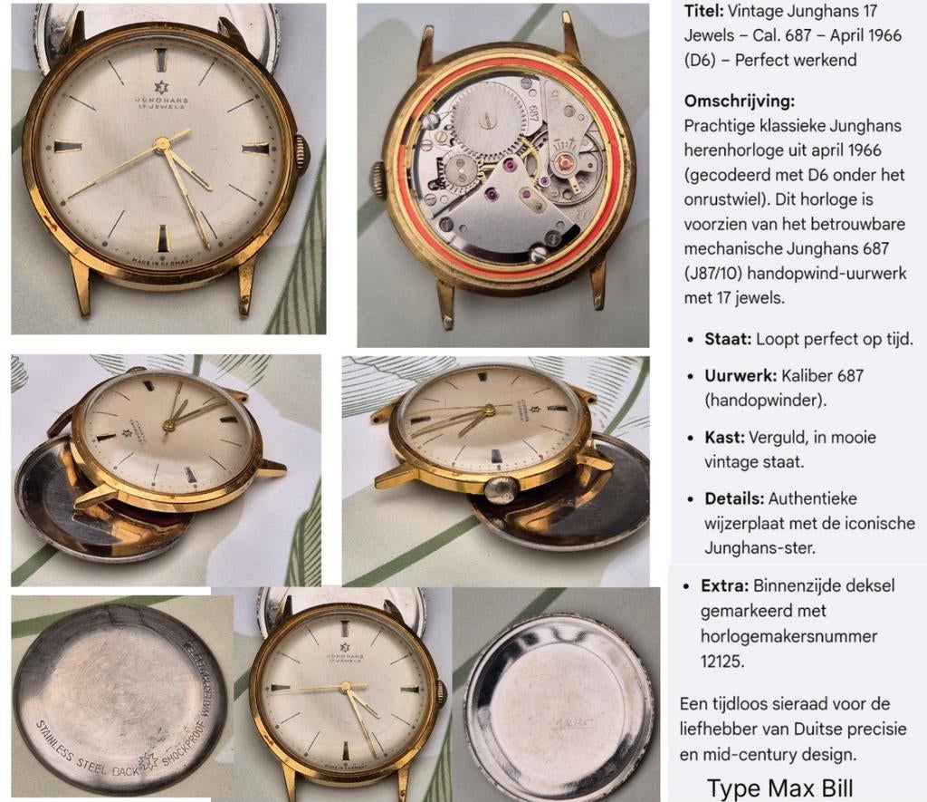 Vintage horloge Junghans 17 jewels, Ophalen, Gebruikt, Polshorloge, Overige merken