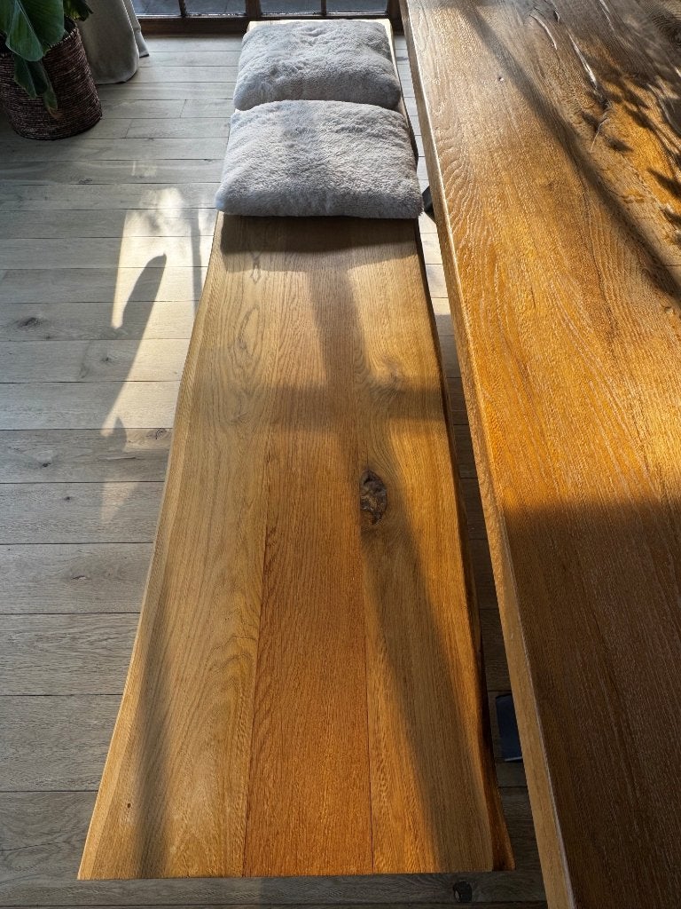 Eetbank in teak, Huis en Inrichting, Ophalen, Zo goed als nieuw, Industrieel, 4 tot 6 stoelen