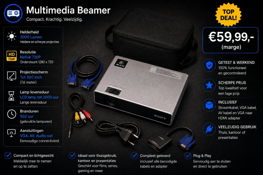Sony VPL-CX20 Beamer | 552u | Incl. HDMI & Tas | + Garantie✅, TV, Hi-fi & Vidéo, Projecteurs vidéo, Sony, HD (720), Enlèvement ou Envoi
