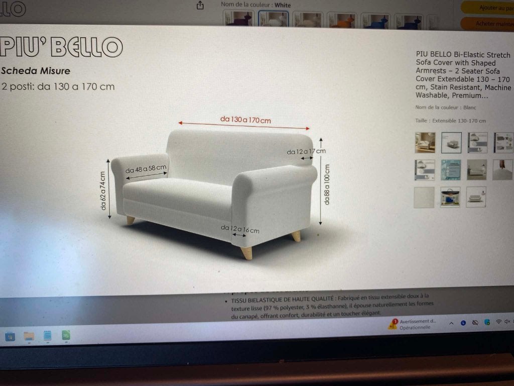 Housse de canapé extensible bi-élastique Piu Bello, Maison & Meubles, Neuf, Enlèvement ou Envoi, Blanc, X