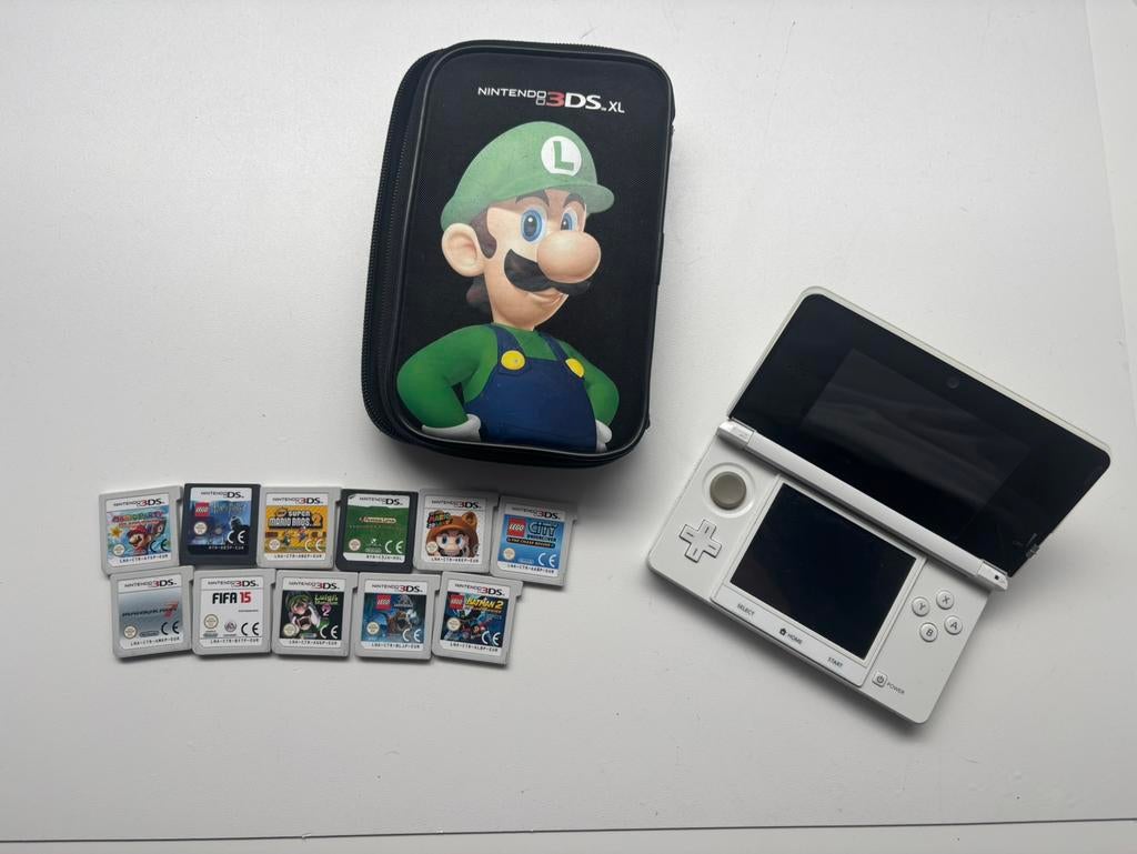 Nintendo 3DS + 11 spellen + hoes – in goede staat!, Wit, Ophalen of Verzenden, Met beschermhoes of tas, 3DS