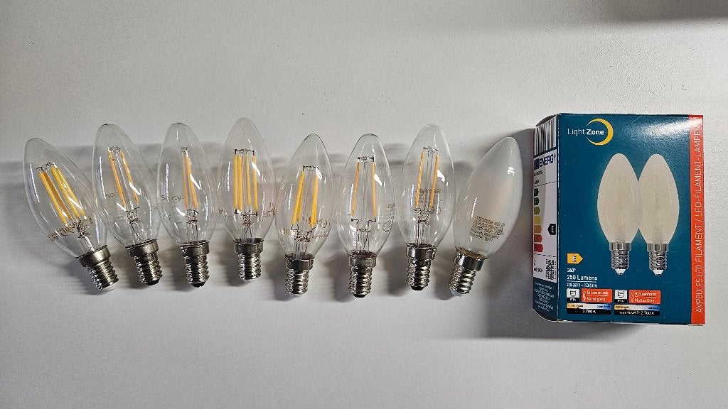 Lot van 10 LED filament kaarslampen (E14), Ophalen, Led-lamp, E14 (klein), Zo goed als nieuw