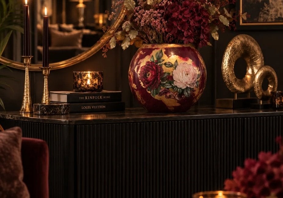 Barok vaas Bordeaux & Goud – 25 cm, Meerkleurig, 25 cm, Nieuw, Ophalen of Verzenden
