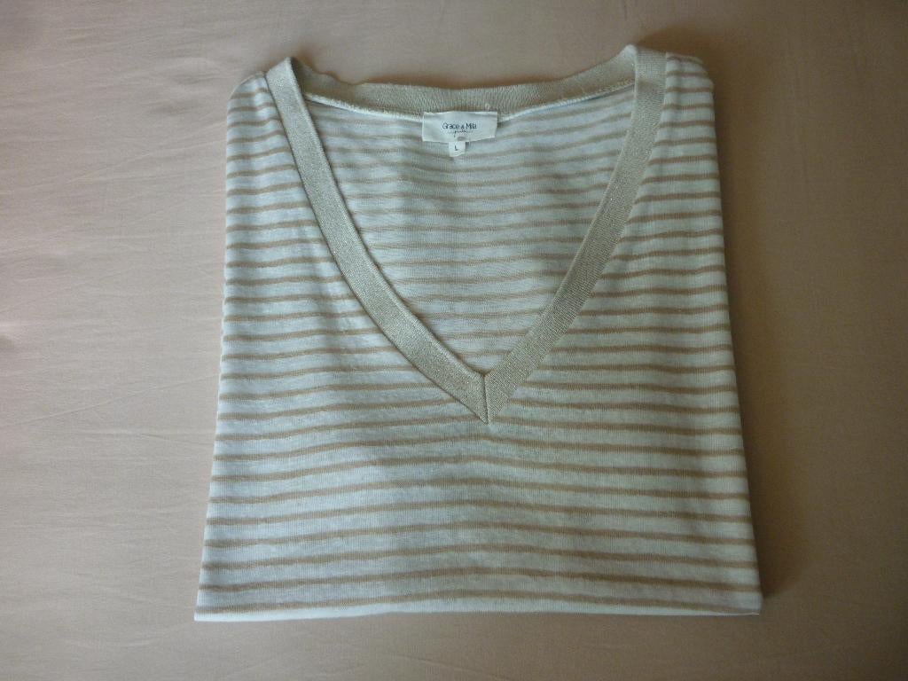 Gestreepte T-shirt Grace & Mila, Grace & Mila, Beige, Maat 42/44 (L), Ophalen of Verzenden