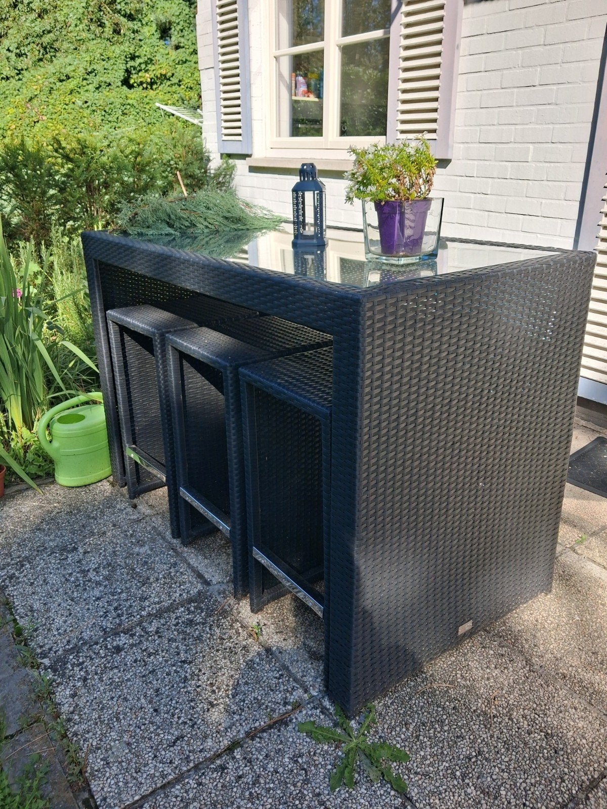 bartafel met 6 krukken. voor binnen en buiten, Ophalen, Nieuw, Rechthoekig, Kunststof