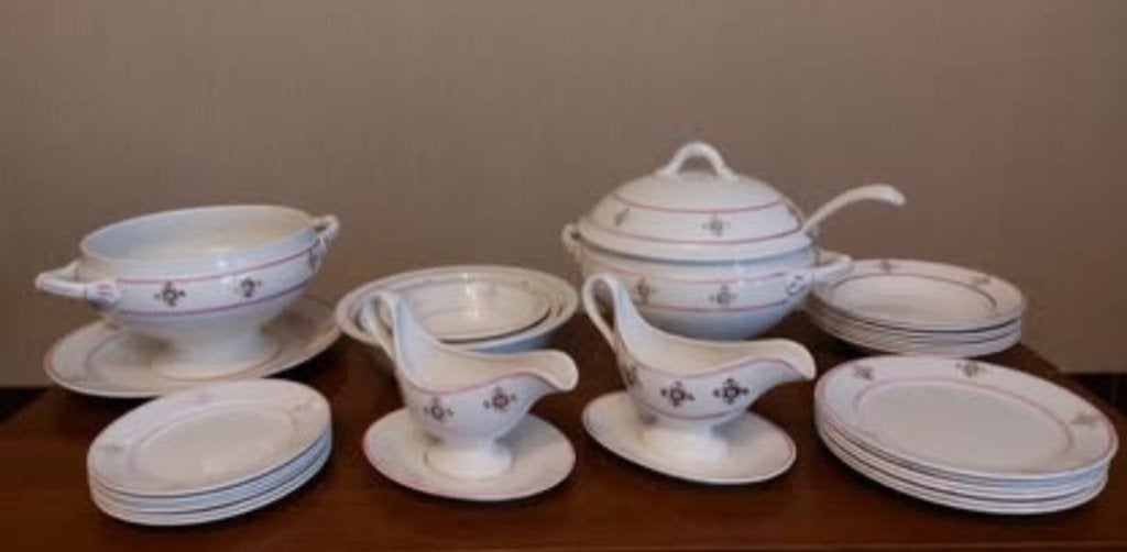 Servies Nimy, wit/roze, 28 stukken, Ophalen