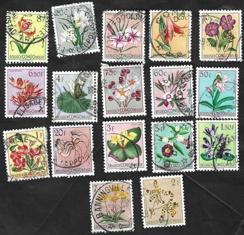 17 Postzegels Belgisch Congo 1952 Bloemen, Timbres & Monnaies, Timbres | Afrique, Enlèvement ou Envoi, Autres pays, Affranchi