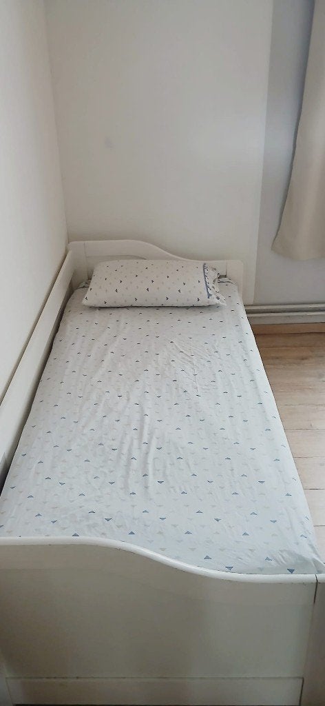 Lit blanc avec lit gigogne, Enlèvement, Comme neuf, 180 cm ou plus, 85 à 100 cm