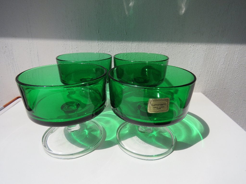 Luminarc set 4 groene dessertbowls Cavalier jaren 60-70, Ophalen of Verzenden