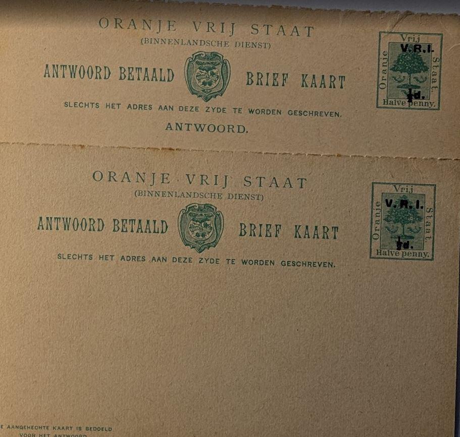 Briefkaart en bijhorende antwoordkaart Oranje Vrijstaat, Postzegels en Munten, Ophalen of Verzenden, Zuid-Afrika, Postfris