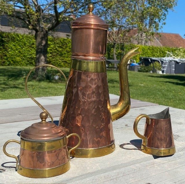 Vintage koperen koffieset, koffiepot, suikerpot & melkkan, Enlèvement, Cuivre