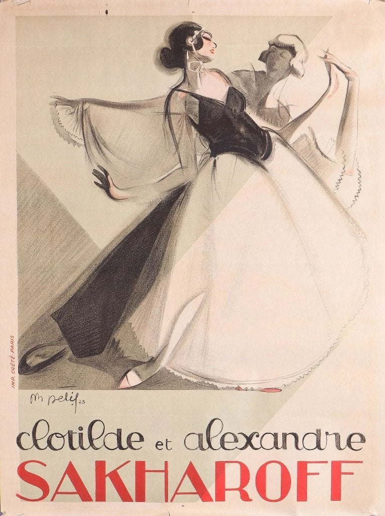 Affiche de 1923 : les danseurs Clotilde et Alex. Sakharoff, Collections, Posters & Affiches, Enlèvement ou Envoi, Rectangulaire vertical