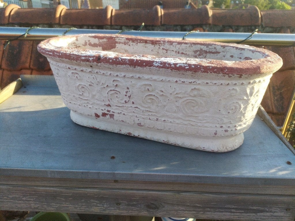 Ancienne jardinière balconnière ovale - Pierre reconstituée, Moins de 30 cm, Pierre, Enlèvement, Utilisé