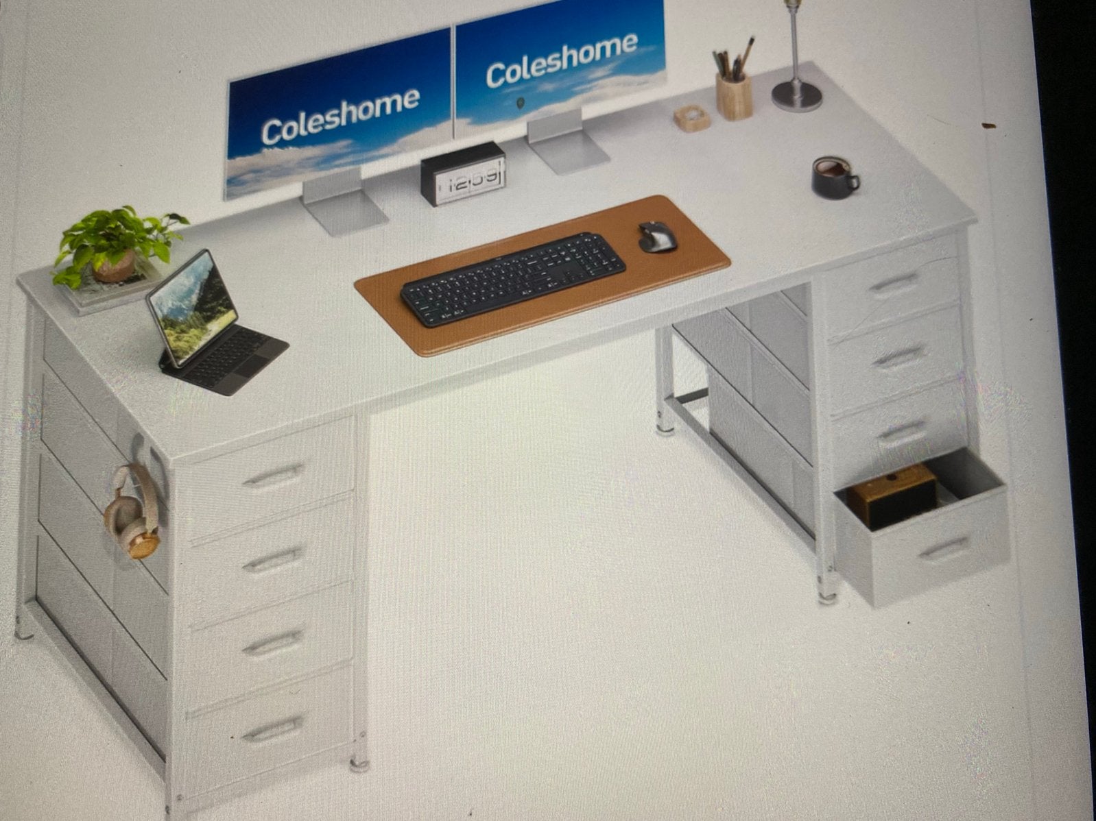 Bureau avec 8 pays en tissu, 140 x 48 cm - BLANC, Maison & Meubles, Bureaux, Comme neuf, Bureau d'ordinateur, Autres marques, Moderne