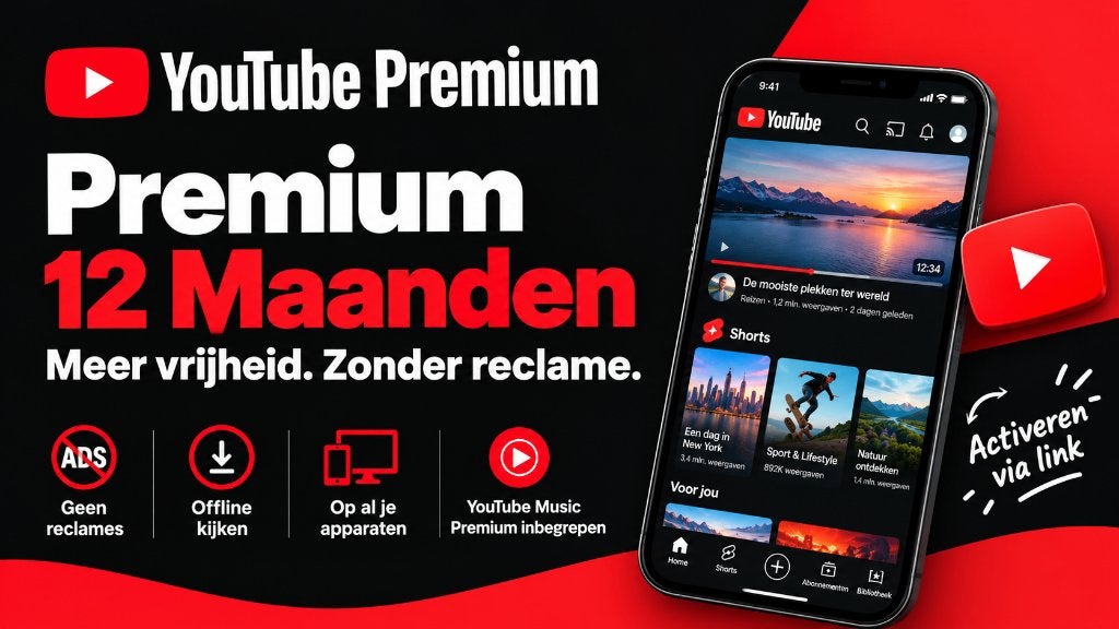 YouTube Premium | 12 mois | lien d'activation, Enlèvement, Neuf, Cours de musique, Windows