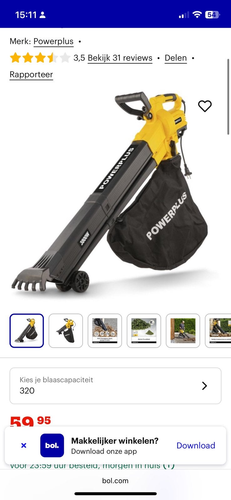 Niet gebruikte bladblazer, Jardin & Terrasse, Souffleurs de feuilles, Avec sac de ramassage, Électrique, Porté à la main, Comme neuf