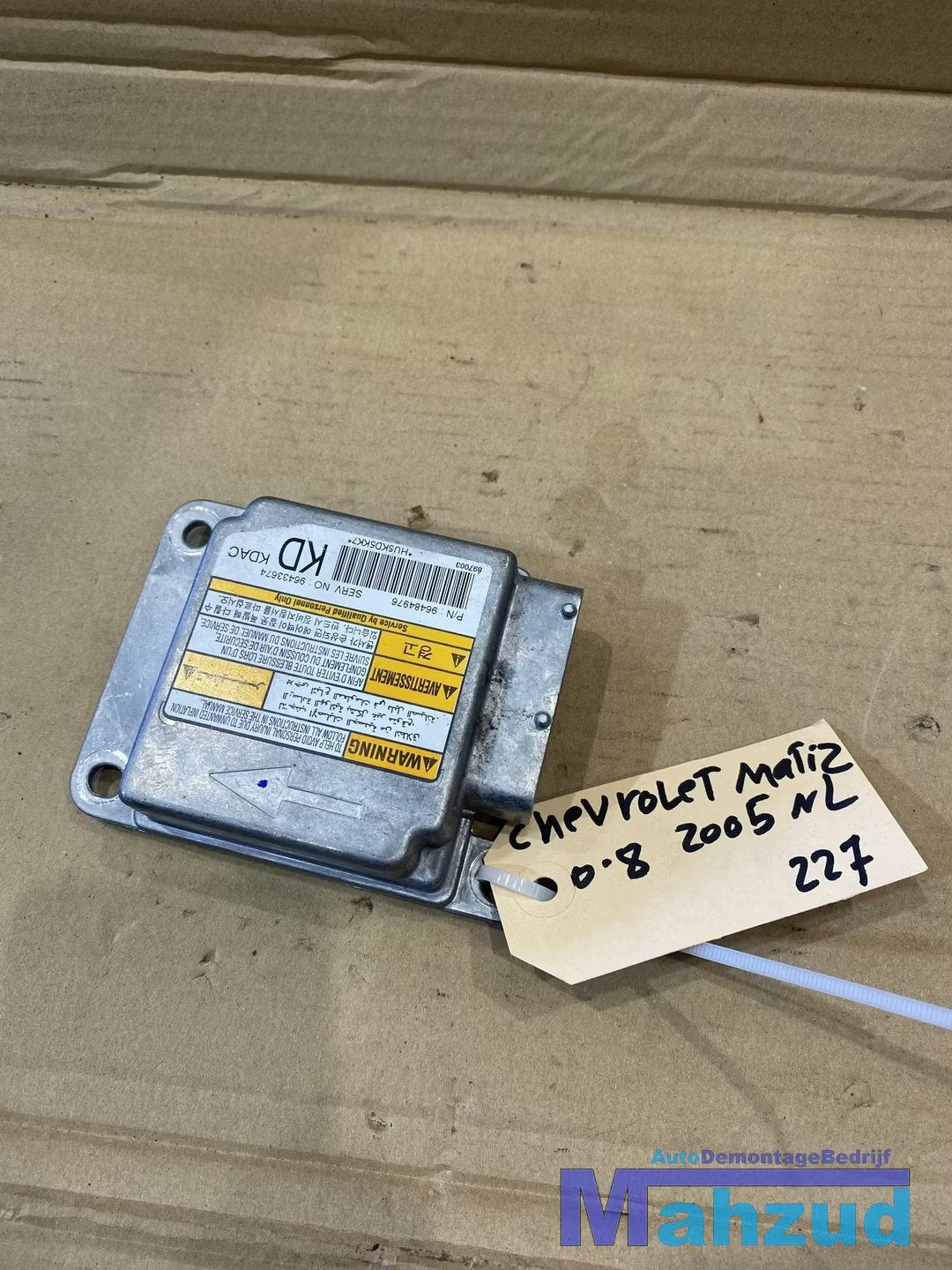 2005 CHEVROLET MATIZ airbag module computer 96484976, Info@gm.com, Chevrolet, Utilisé, Renaissance Center 300
48265  Detroit