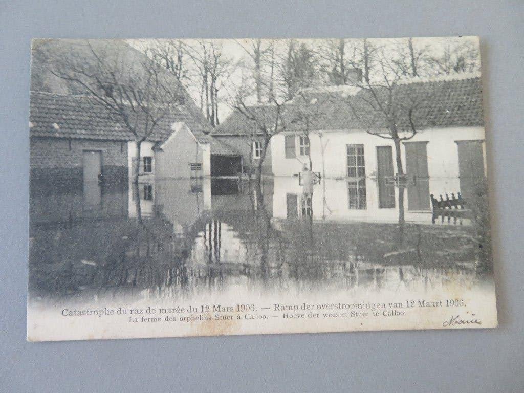postkaart overstroming Kallo 1906 Hoeve der Wezen Stuer, Ophalen of Verzenden, Voor 1920, Gelopen, Oost-Vlaanderen