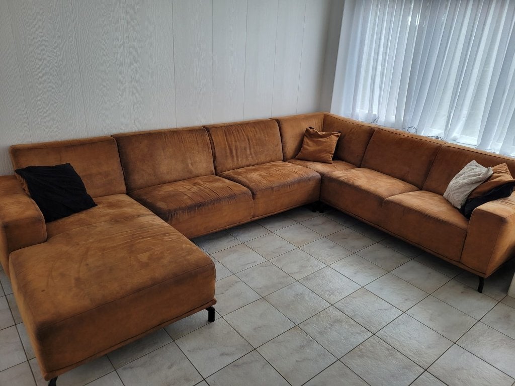Hoeksalon cognac kleur, 75 à 100 cm, Quatre personnes ou plus, Enlèvement, Utilisé