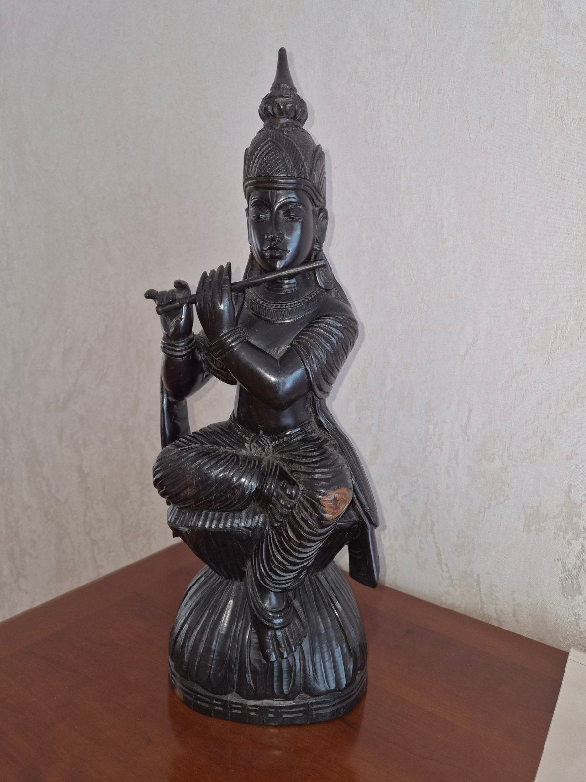 Houten beeld Krishna met fluit – handgesneden decoratie, Ophalen of Verzenden