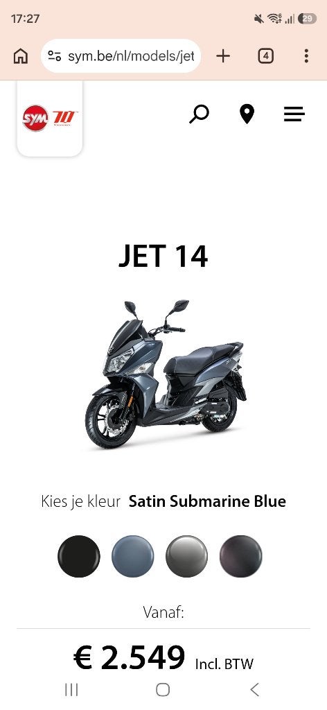 Sym jet 14 scooter a klasse 2024, Comme neuf, Enlèvement, Classe A (25 km/h), Essence
