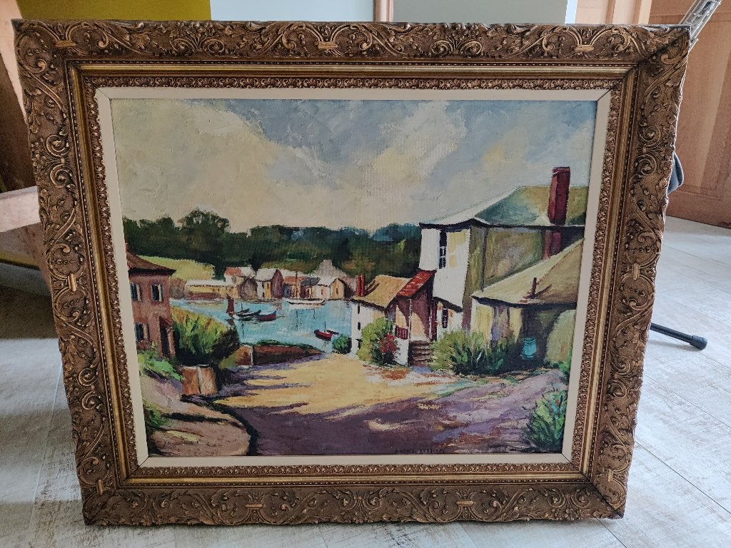 Mooi schilderij in prachtige kader, Ophalen of Verzenden, Olieverf, Vintage, Landschap