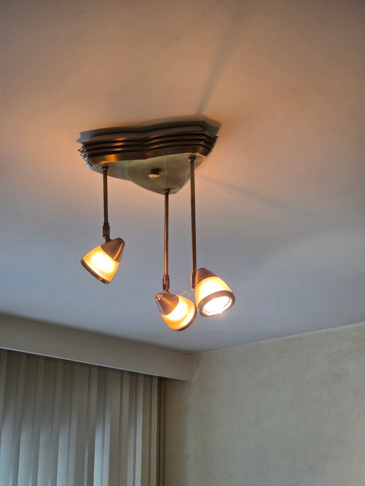 Vintage Design Plafondlamp / Plafondspot 3-Lichts – Gepatine, Huis en Inrichting, Ophalen, Verstelbaar, Design, Zo goed als nieuw