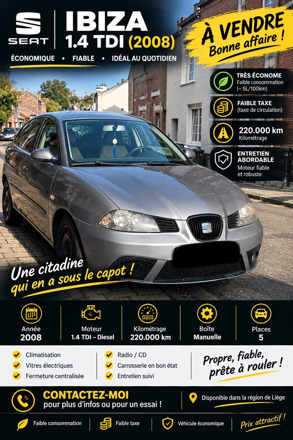 Seat ibiza 2008 14 tdi - Faible tax et très eco, Achat, Entreprise, Boîte manuelle, Ibiza