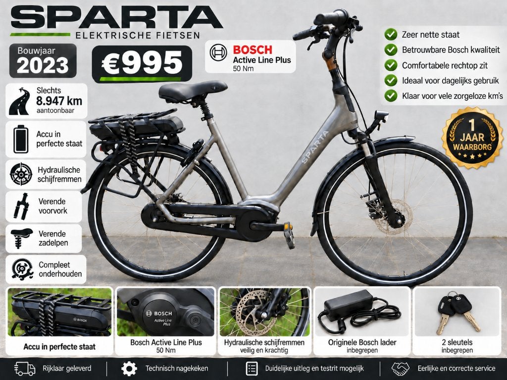 Sparta e-bike 2023 – Bosch active plus middenmotor– maat 53, Ophalen, Sparta, Zo goed als nieuw, 51 tot 55 cm