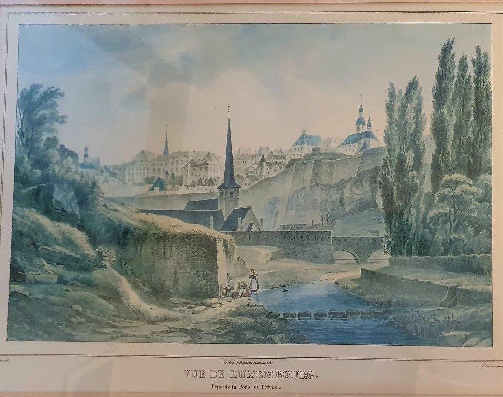 Cadre noyer Vue de Luxembourg 1814 (2), Maison & Meubles, Enlèvement ou Envoi, Comme neuf, 65 cm, 54 cm
