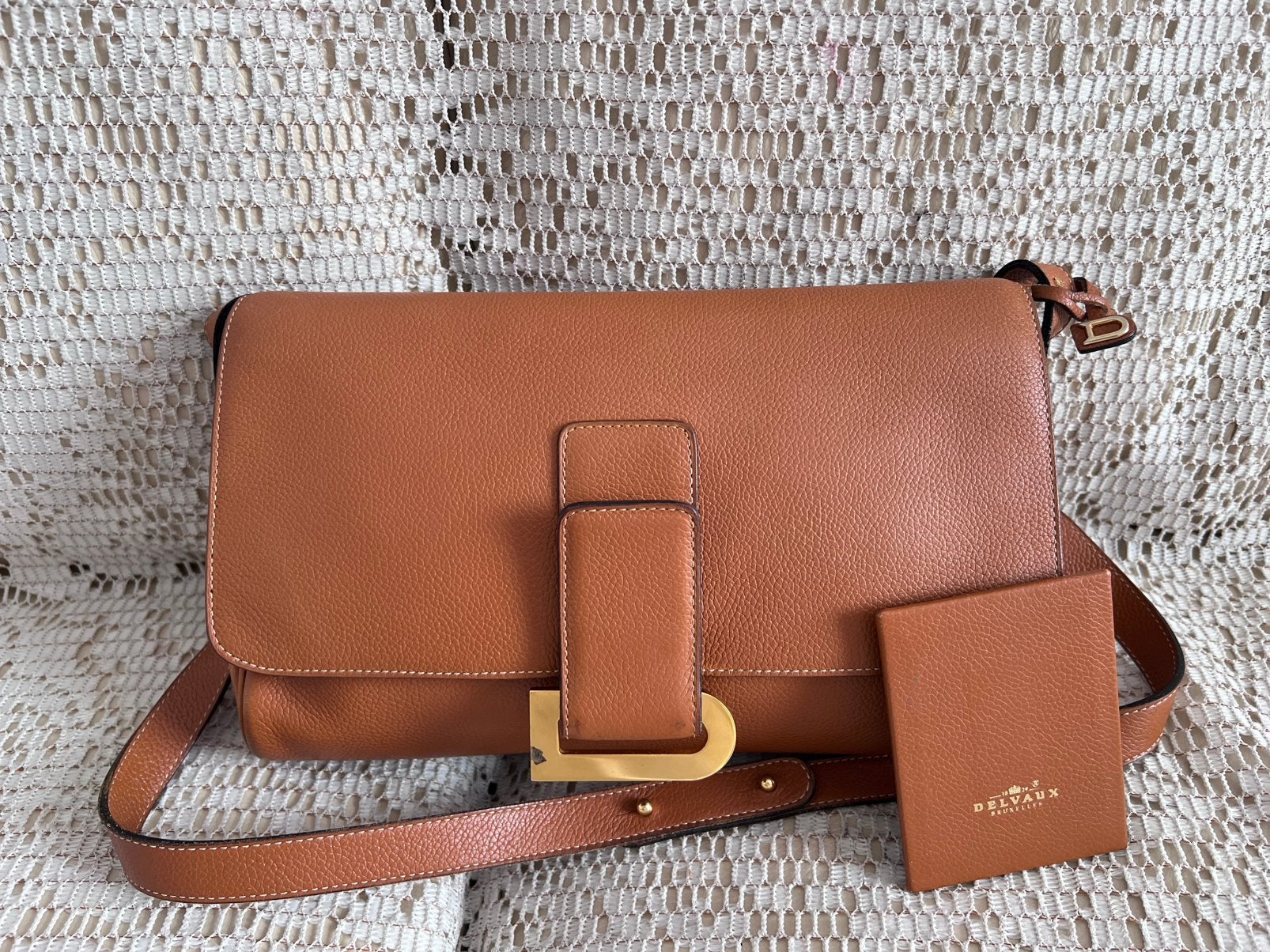 DELVAUX Passerelle modeltas cognac leer, Ophalen of Verzenden, Zo goed als nieuw, Leer