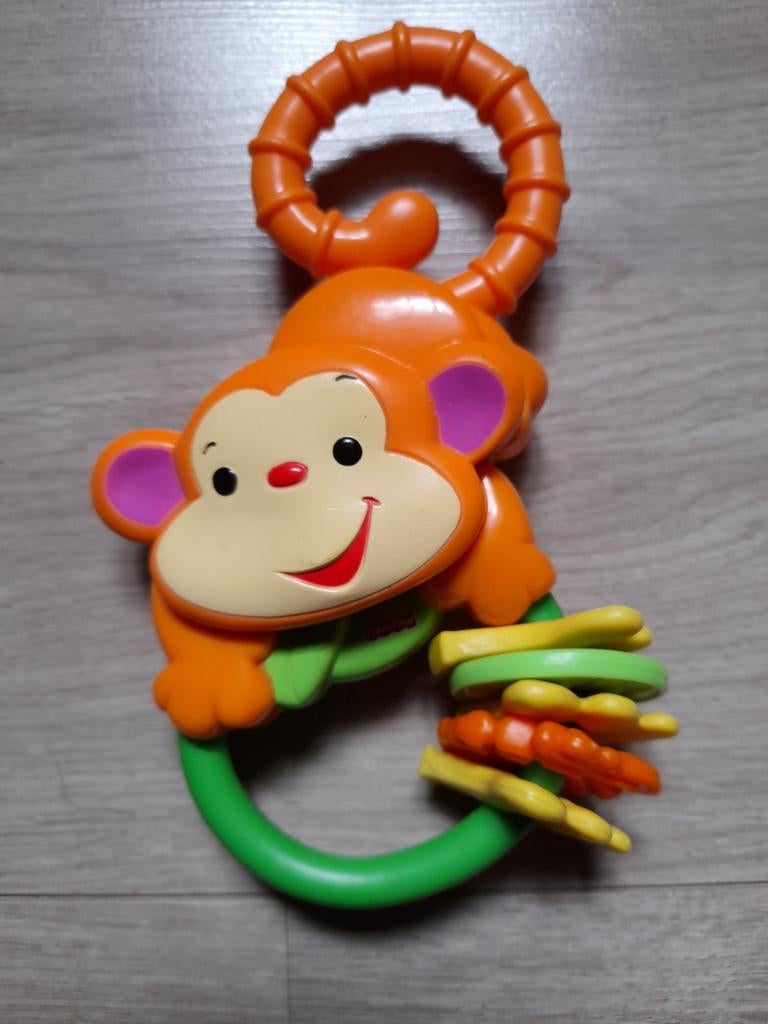 Rammelaar, leuke aap, FISHER PRICE, ontsmet, Ophalen of Verzenden, Zo goed als nieuw, Rammelaar, Met geluid