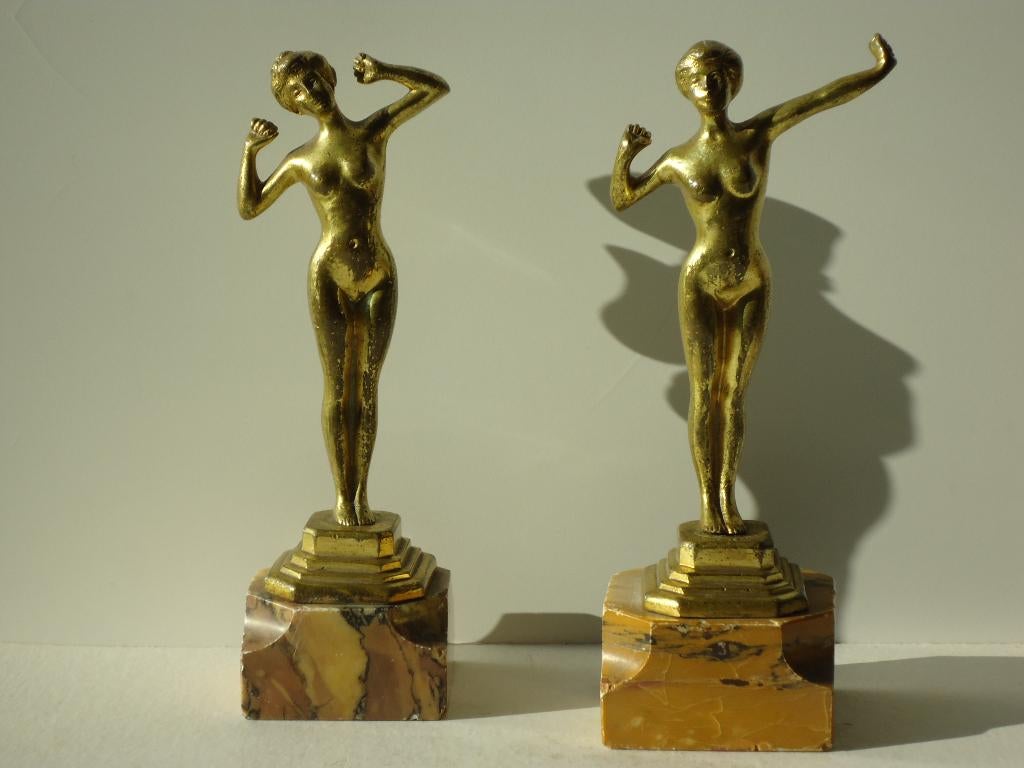 Paul PHILIPPE Fr. Art Déco verguld bronzen paar ' l'éveil', Ophalen of Verzenden