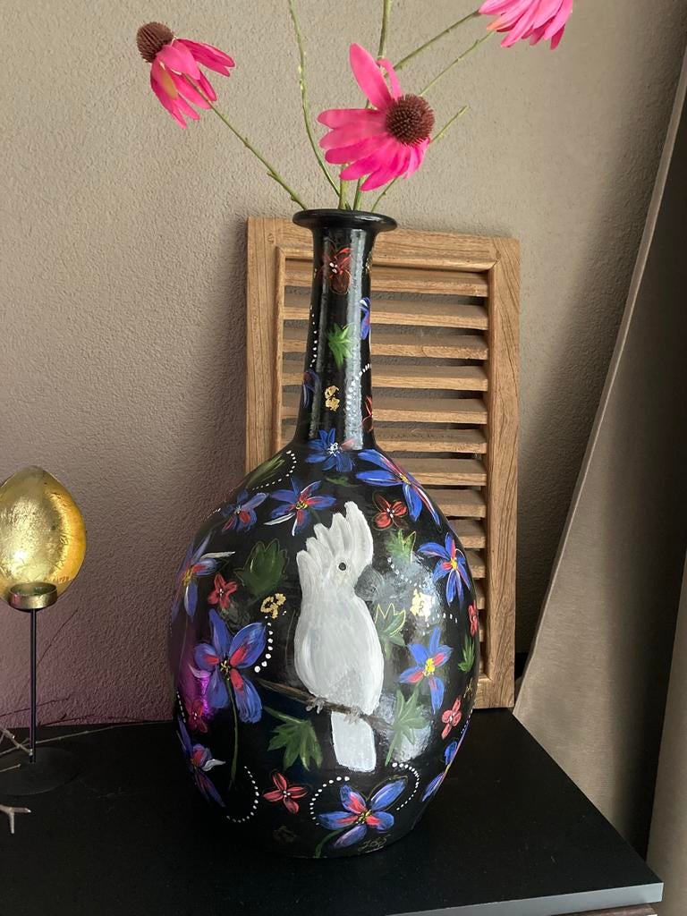 Grand vase tropical en forme de cacatoès peint à la main, Neuf, Enlèvement ou Envoi, Autres couleurs, Poterie ou Porcelaine