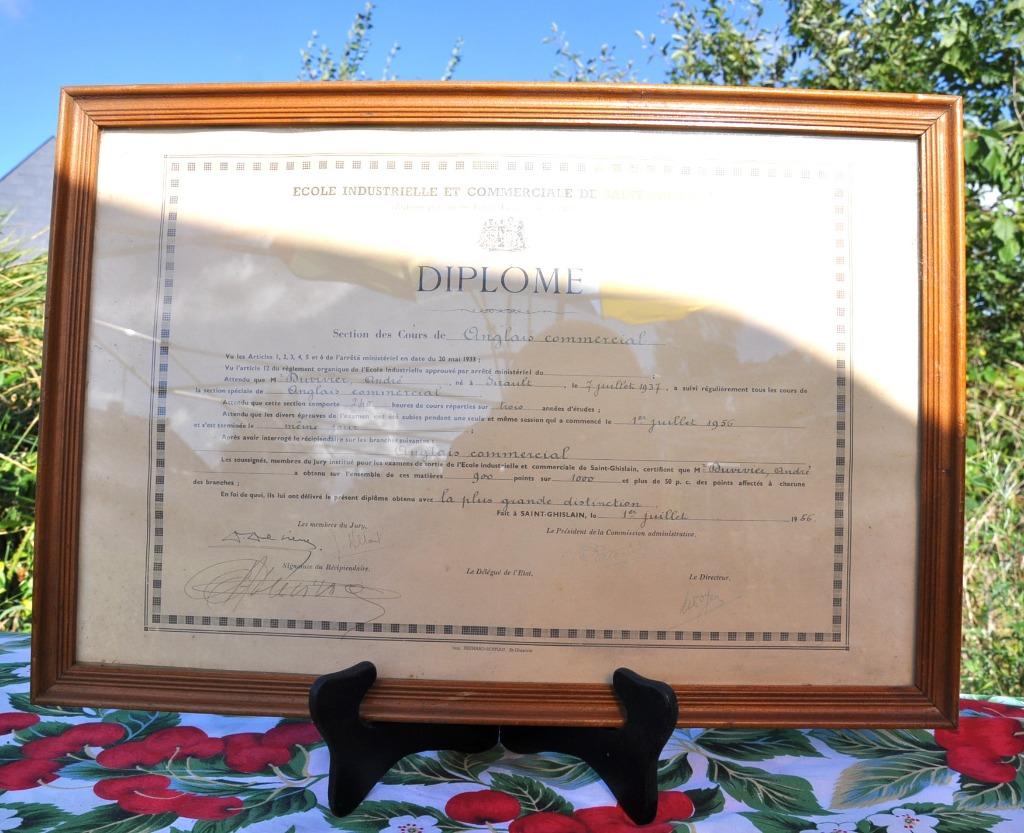 cadre avec diplome ecole industrielle saint ghislain 1956, Collections, Enlèvement ou Envoi, Utilisé