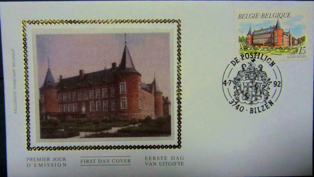 FIRST DAY COVER OP ZIJDE-TOERISME-STEDEN-ALDEN BIESEN-BELGIË, Enlèvement ou Envoi, Affranchi, Lieu ou Bâtiment