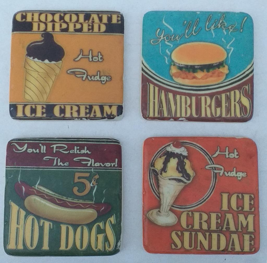 4 onderzetters - hotdogs, hamburgers en ijsjes, Verzenden