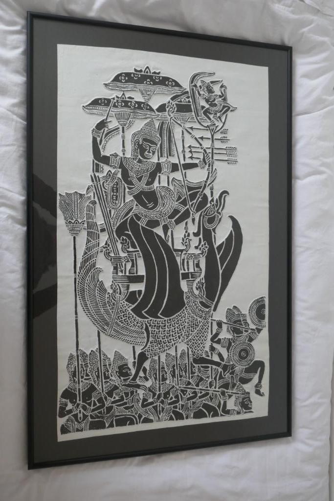 Afdruk op handgeschept papier Thailand, Antiek en Kunst, Ophalen