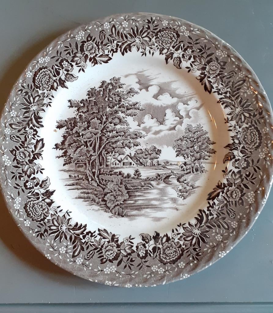 Assiette en faience anglaise decor brun, Antiquités & Art, Antiquités | Services (vaisselle) pièces, Enlèvement ou Envoi