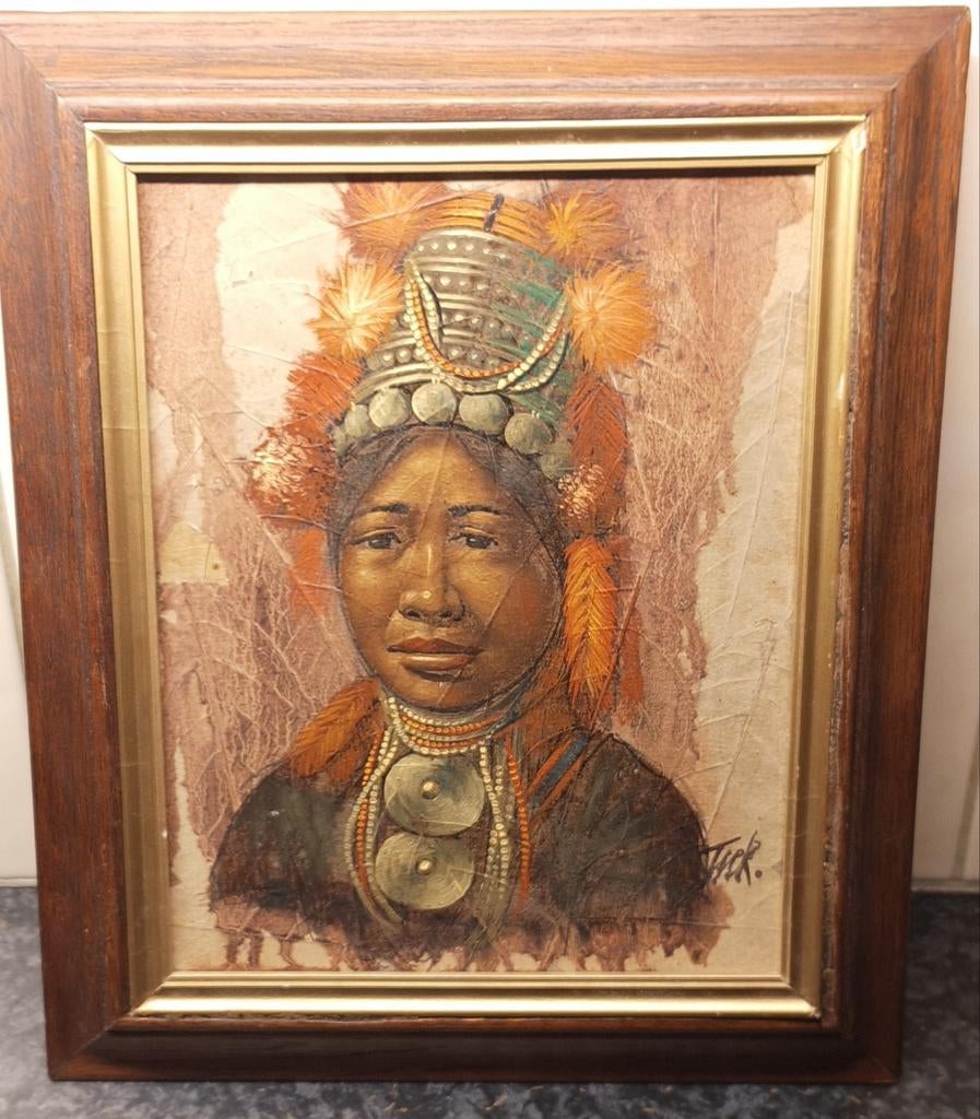 Olieverf schilderij op bladeren, Ophalen of Verzenden