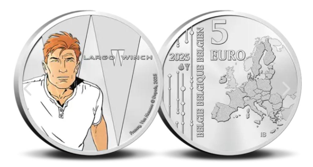 5 euro België 2025 Largo Winch gekleurd in coincard, Ophalen of Verzenden, België, 5 euro