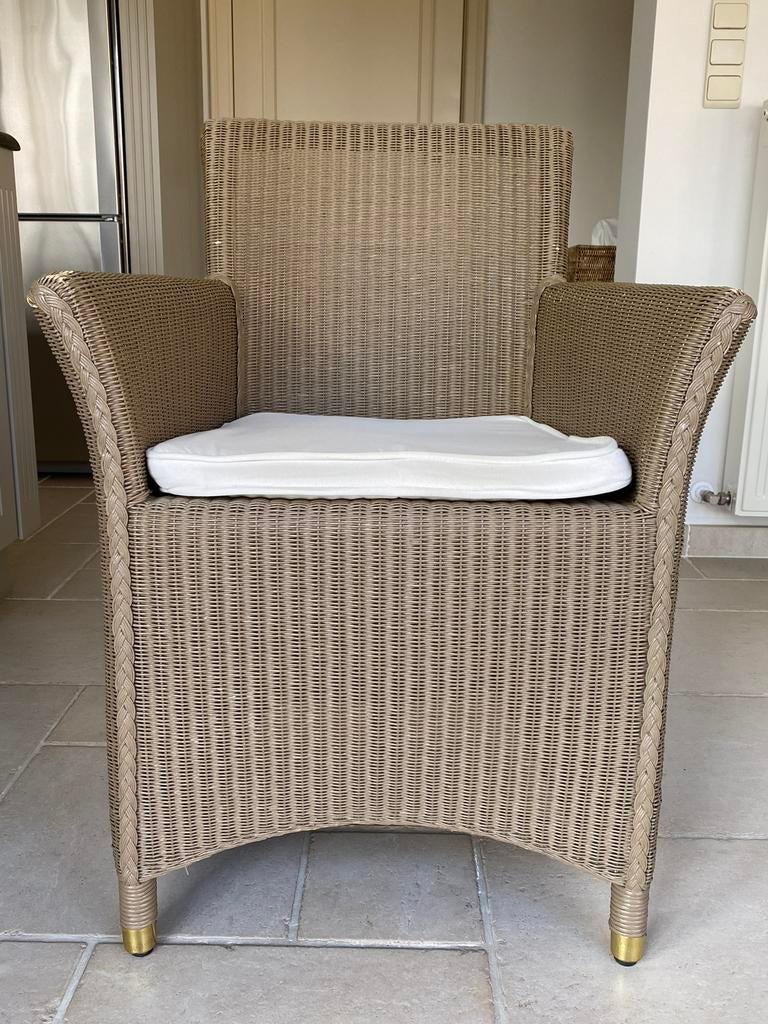 Loom stoelen taupe - 4 stuks - incl witte kussens, Autres couleurs, Landelijk, Enlèvement, Utilisé