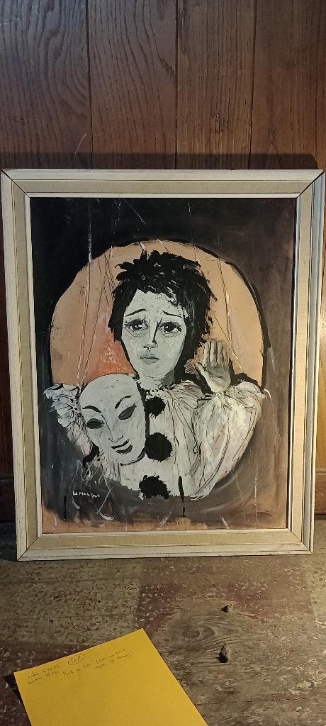 Schilderij op hout, „The mask”, 57x72, n508, Antiek en Kunst, Ophalen