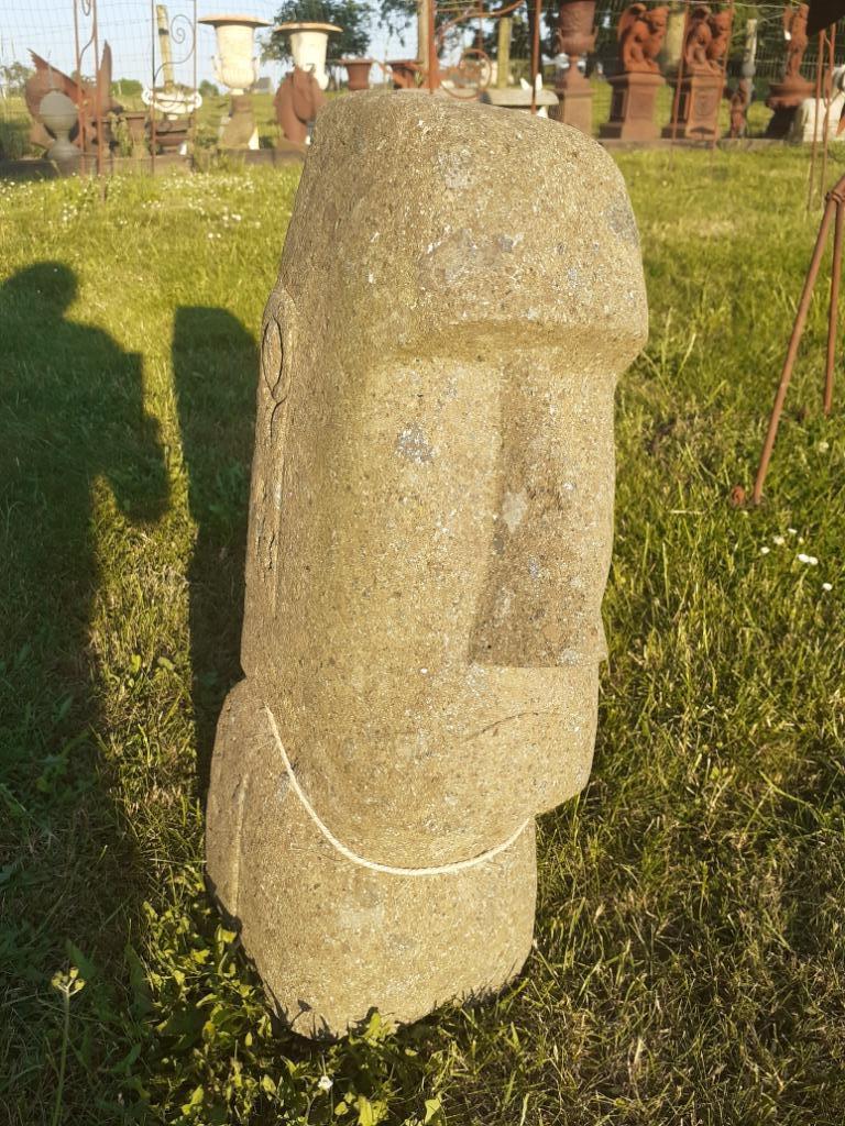 Beeld, buste moai in natuursteen (hoogte 53 cm), Tuin en Terras, Ophalen, Gebruikt, Steen, Overige typen