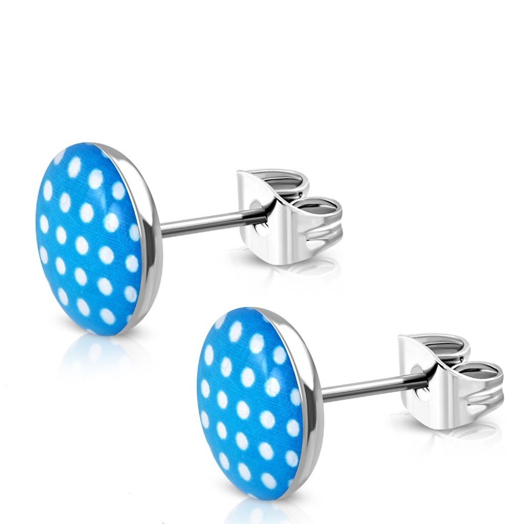 Ronde oorbellen staal blauw met witte stippen, Ophalen of Verzenden, Nieuw