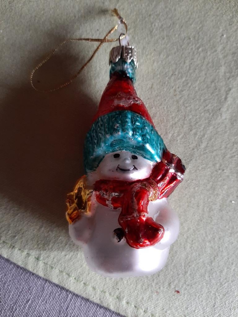 Ancien ornement de Noël bonhomme de neige vintage 8cm, Divers, Enlèvement ou Envoi, Utilisé