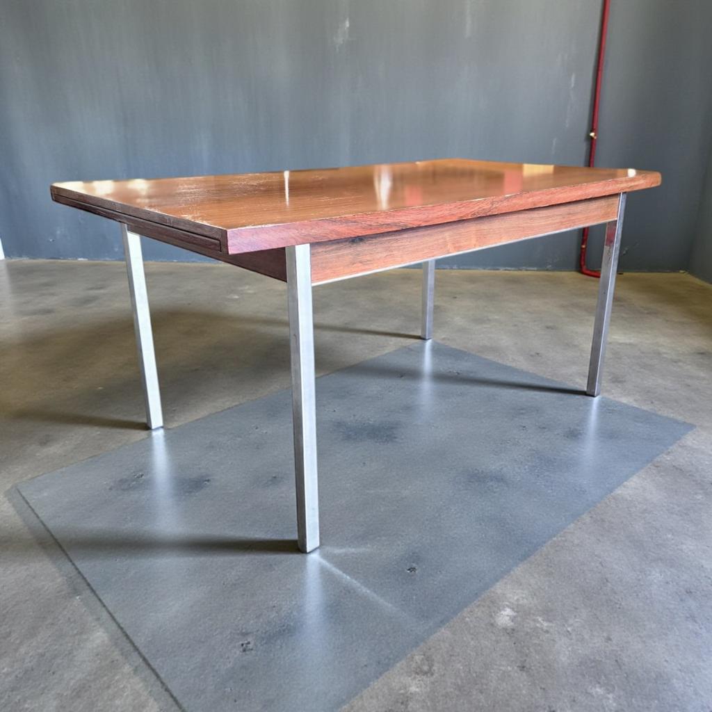 Vintage houten eettafel met chromen frame, Ophalen of Verzenden