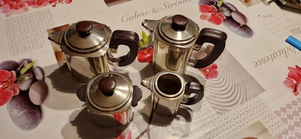 Art deco koffieset van verzilverd metaal, Antiek en Kunst, Ophalen of Verzenden, Zilver