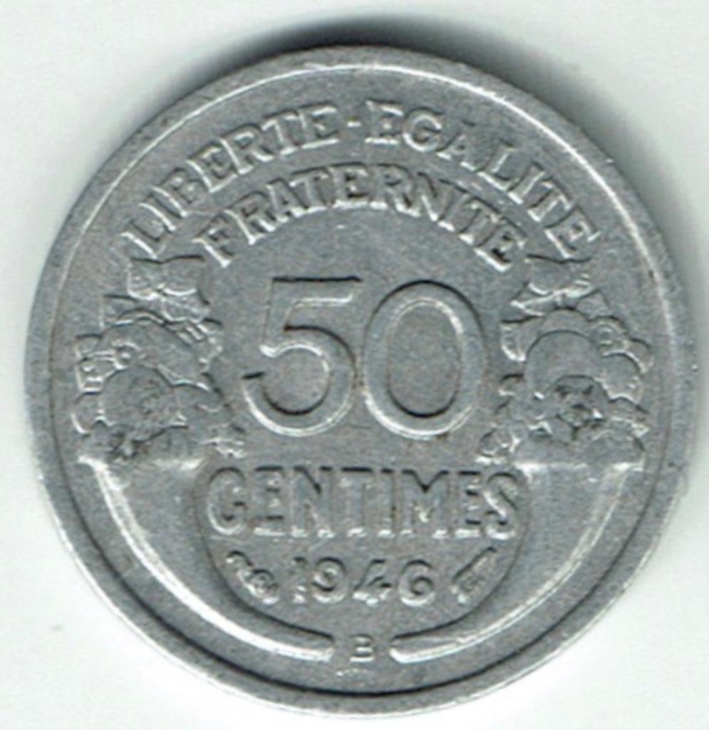 50 centimes 1946 B Frankrijk, Verzenden, Frankrijk, Losse munt